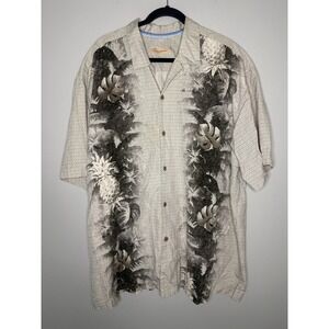Tommy Bahama Silk Cotton Tropical Pineapple Palm Tree Print Camp Shirt Mens XXL
